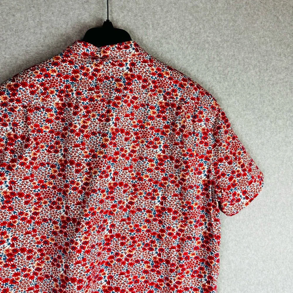 J. Crew Mens XL Mercantile Flex Shirt Slim Flex Floral Button Front White Red‎
